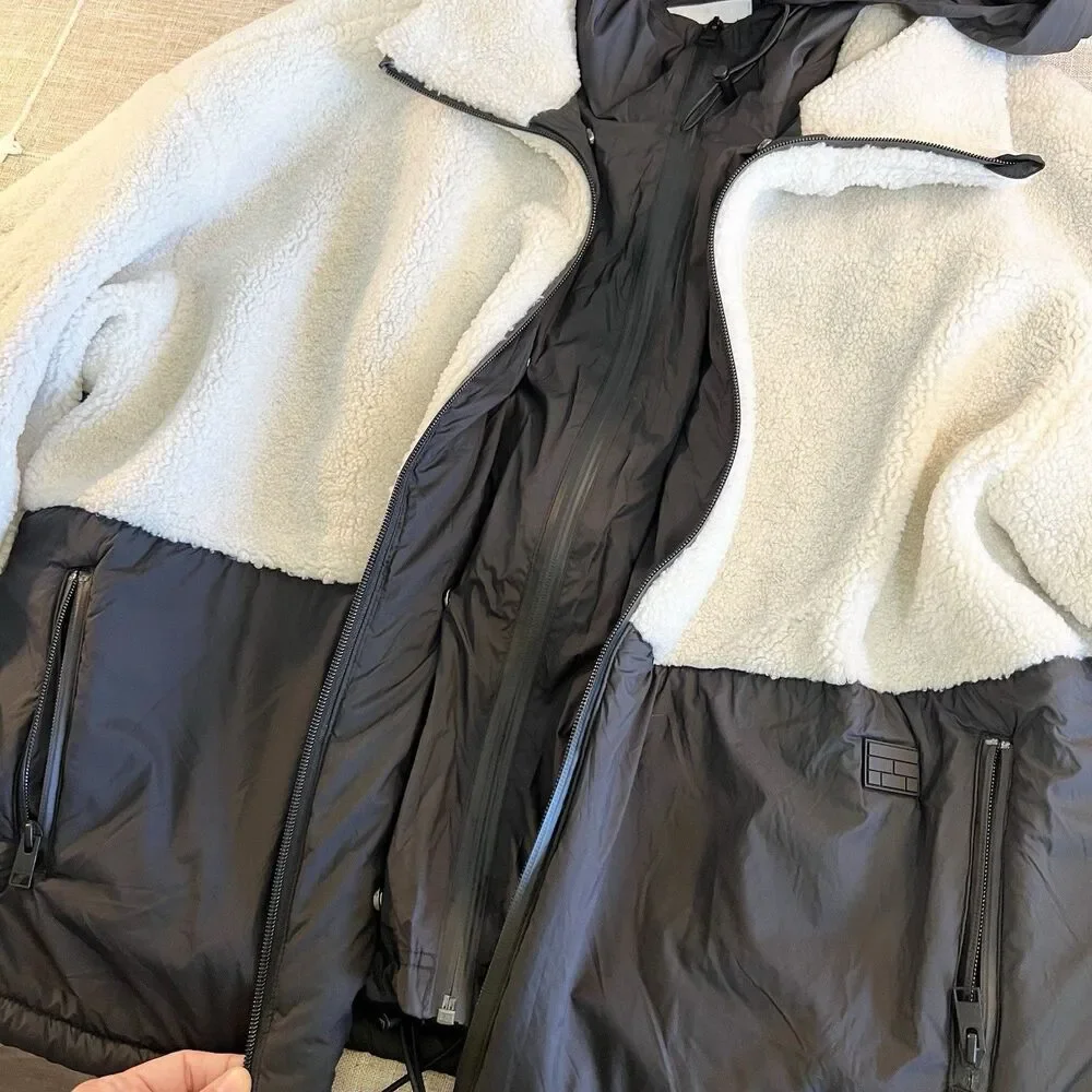Frame Sherpa & Tech Taffeta Anorak Coat Jacket Black & White Women’s XL NWT